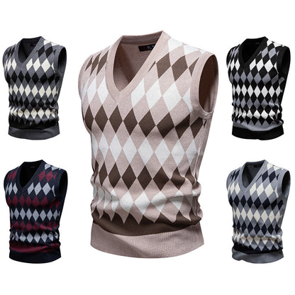 Youth Jacquard sweater Casual Crew Neck Vest