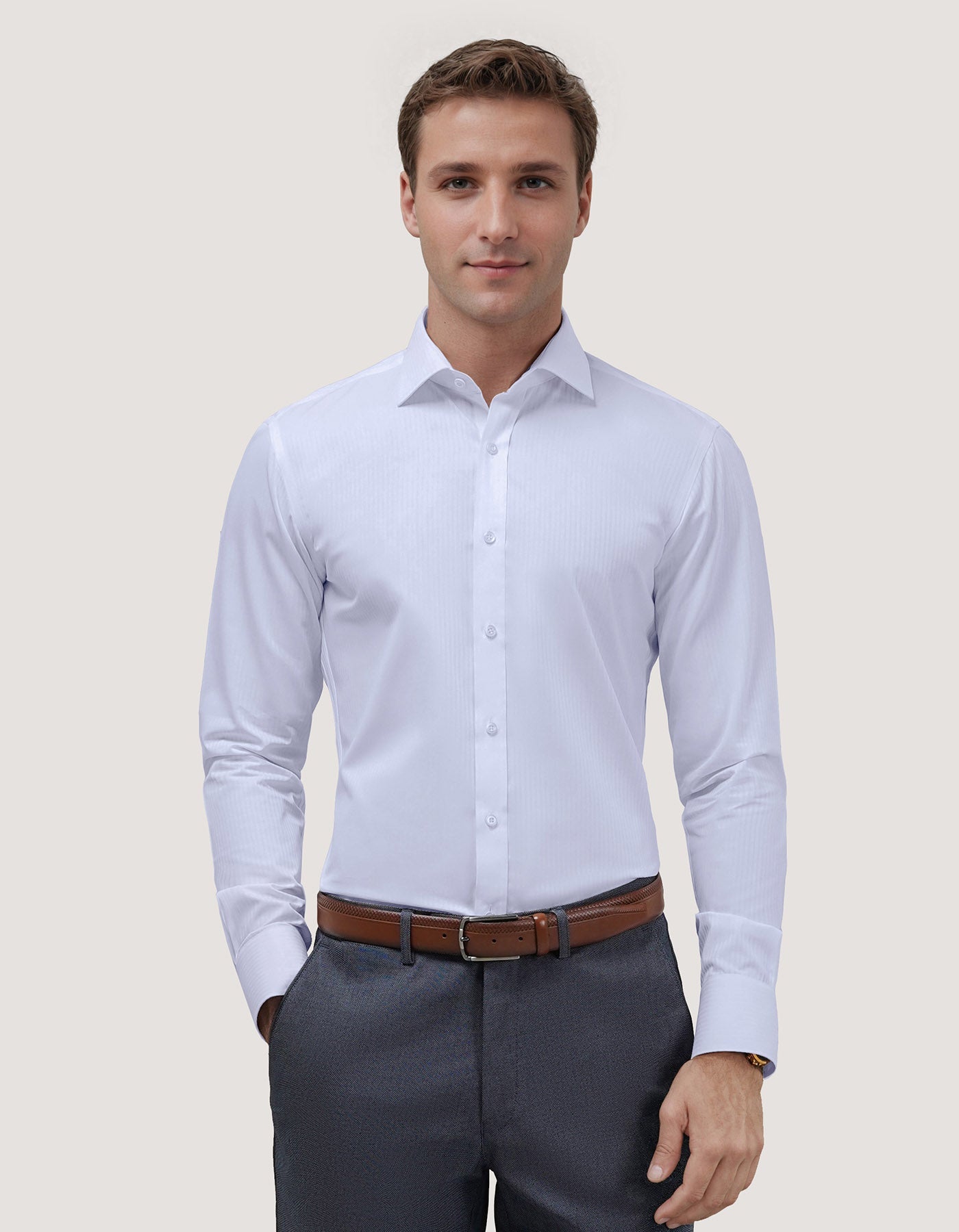 White Self Striped Textured Shirt