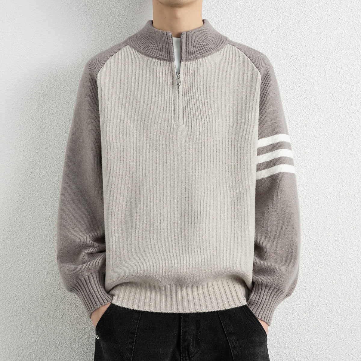 Mock Neck Zipper Knit Sweater