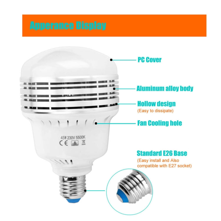 MANTOO PGL45 45W 230V 5500K 5460LM LED Light Bulb for Photography Lighting
