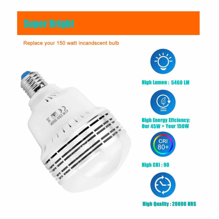 MANTOO PGL45 45W 230V 5500K 5460LM LED Light Bulb for Photography Lighting