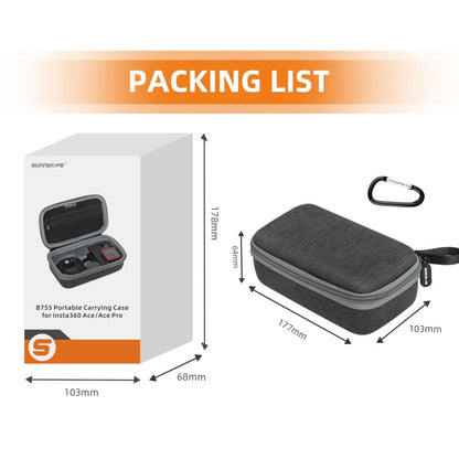 For Insta360 Ace / Ace Pro Sunnylife Portable Carrying Case Handbag Mini Travel Case Organizer Protective Bag (Black)