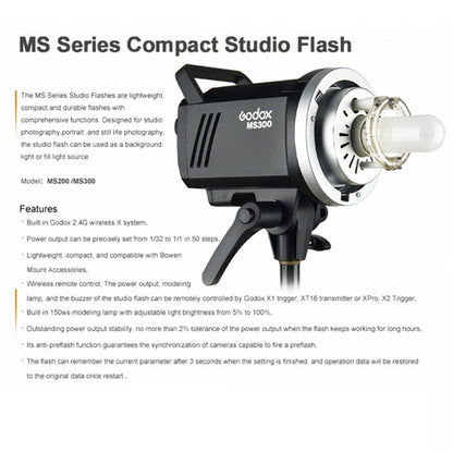 Godox MS300 Studio Flash Light 300Ws Bowens Mount Studio Speedlight (EU Plug)