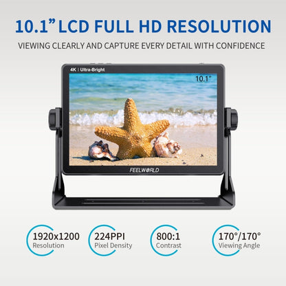 FEELWORLD LUT11H 10.1 Inch Ultra Bright 2000nit DSLR Camera Field Monitor Touch Screen 4K HDMI F970 External Power and Install Kit (UK Plug)