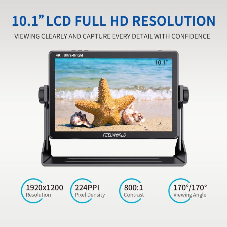 FEELWORLD LUT11H 10.1 Inch Ultra Bright 2000nit DSLR Camera Field Monitor Touch Screen 4K HDMI F970 External Power and Install Kit (AU Plug)
