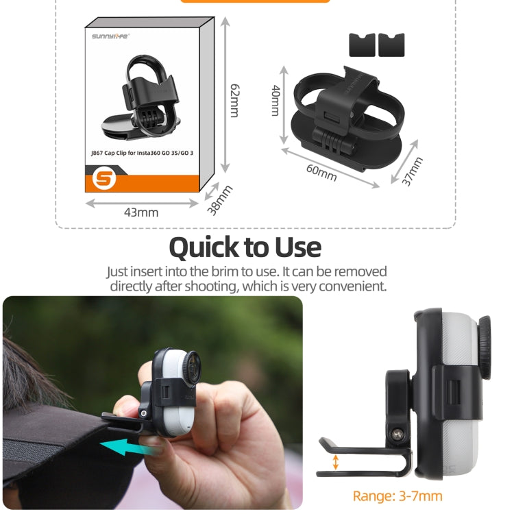 Pour Insta360 GO3 / GO 3S Pince de fixation Sunnylife pour casquette de baseball Support à dégagement rapide pour caméra POV Vlog (Noir)