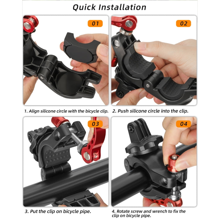 Sunnylife Sports Camera Universal Bicycle Clamp 360 Rotation 19-35mm Clip for DJI Action / Insta360 / GoPro (Black)
