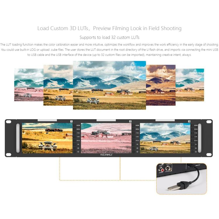 FEELWORLD T51 PLUS-H Triple 5.5 inch 2RU Rackmount Monitor Full HD 4K HDMI SDI AV Monitor (EU Plug)