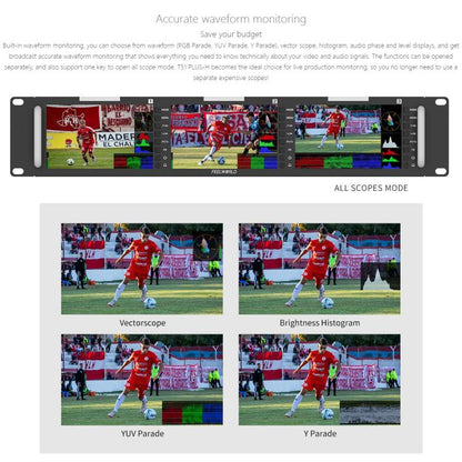 FEELWORLD T51 PLUS-H Triple 5.5 inch 2RU Rackmount Monitor Full HD 4K HDMI SDI AV Monitor (UK Plug)