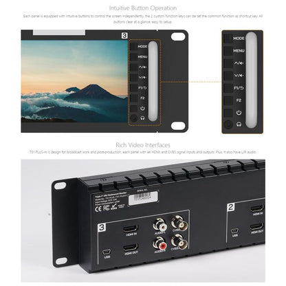 FEELWORLD T51 PLUS-H Triple 5.5 inch 2RU Rackmount Monitor Full HD 4K HDMI SDI AV Monitor (EU Plug)