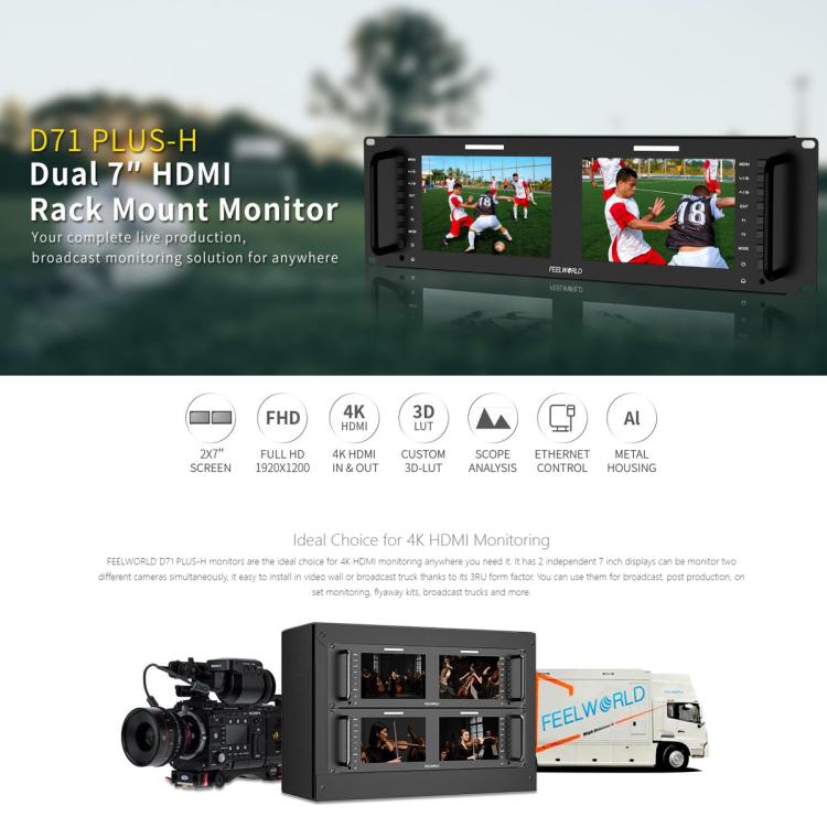 FEELWORLD D71 PLUS-H Dual 7 inch 3RU Rackmount Monitor 4K HDMI 1920 x 1200 IPS Monitor (EU Plug)