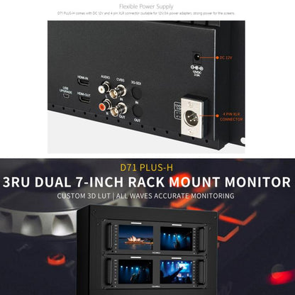 FEELWORLD D71 PLUS-H Moniteur double 7 pouces 3RU montable en rack 4K HDMI 1920 x 1200 IPS (prise britannique)