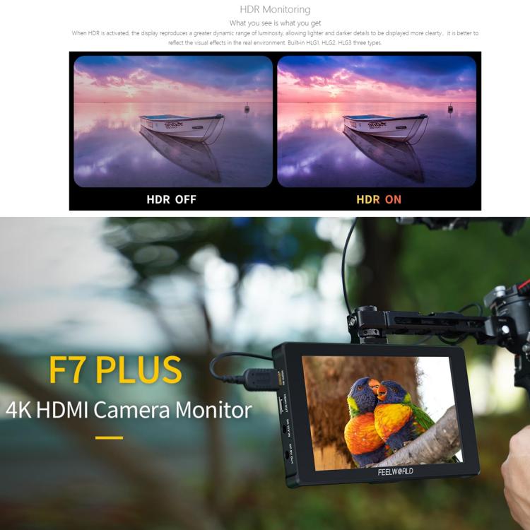 FEELWORLD F7 PLUS 7 inch DSLR Camera Field Monitor Touch Screen 4K HDMI High Brightness 1200nit Monitor (Black)
