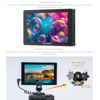FEELWORLD F7 PLUS 7 inch DSLR Camera Field Monitor Touch Screen 4K HDMI High Brightness 1200nit Monitor (Black)