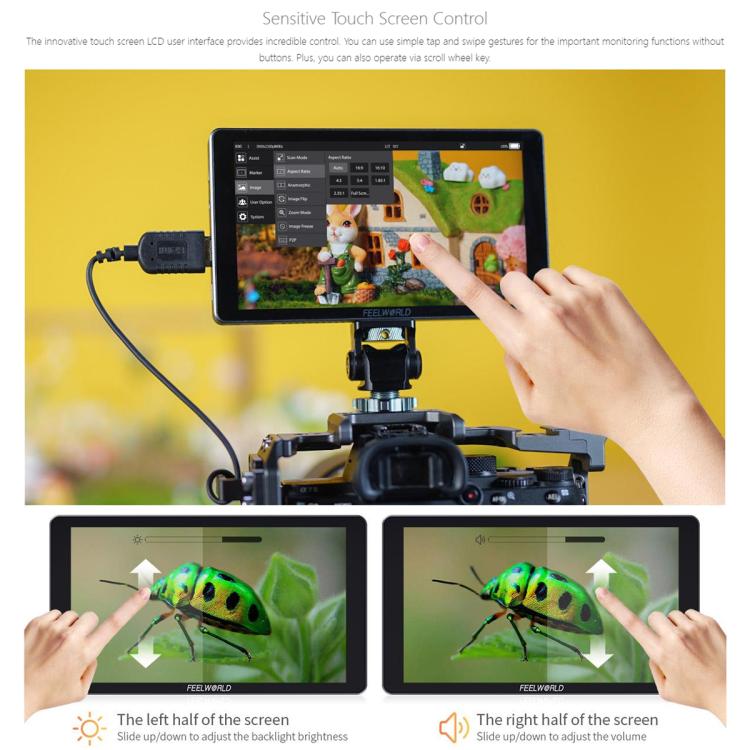 FEELWORLD P6XL 6.0 inch Aluminium Built-in Battery DSLR Camera Field Monitor Touch Screen 4K HDMI High Brightness 1200nit Monitor (Black)