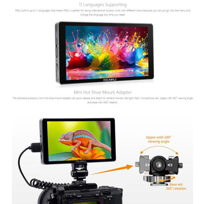 FEELWORLD P6XL 6.0 inch Aluminium Built-in Battery DSLR Camera Field Monitor Touch Screen 4K HDMI High Brightness 1200nit Monitor (Black)
