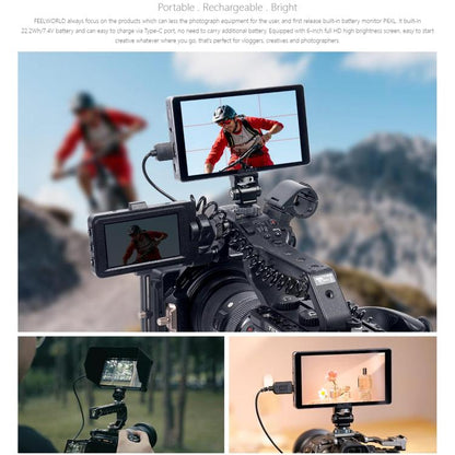 FEELWORLD P6XL 6.0 inch Aluminium Built-in Battery DSLR Camera Field Monitor Touch Screen 4K HDMI High Brightness 1200nit Monitor (Black)