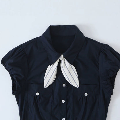bow tie tied short sleeved shirt