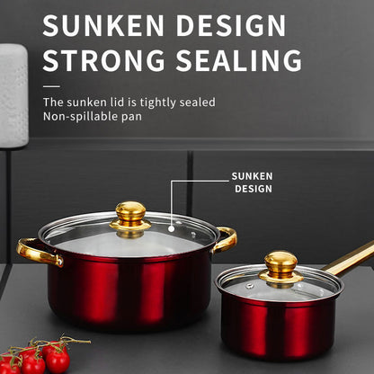 12 - piece wine - red non - stick stainless - steel soup pot set, induction - friendly for kitchen use.
