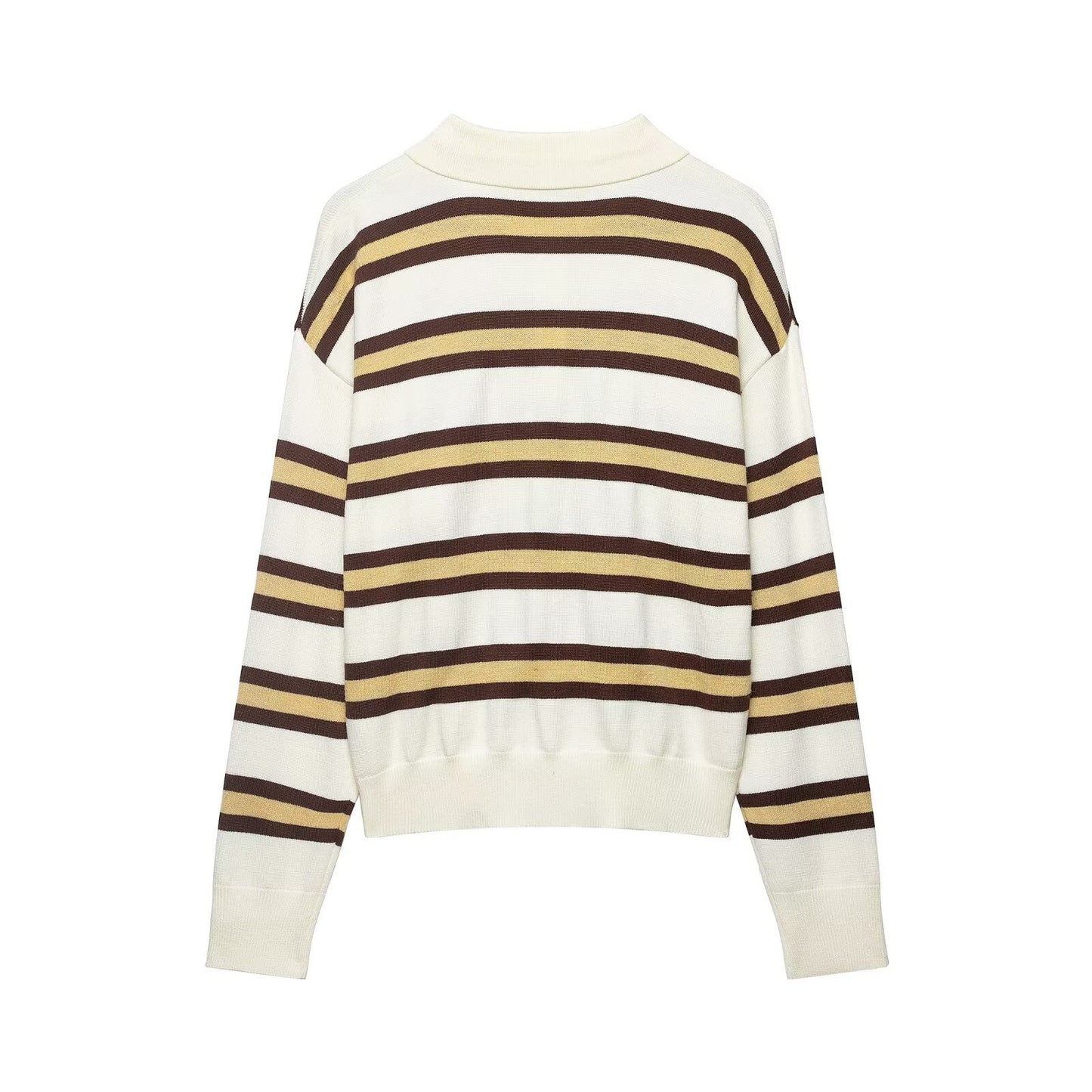 Loose contrasting striped polo shirt collar pullover knit sweater