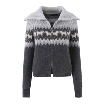 diamond grid jacquard large lapel sweater