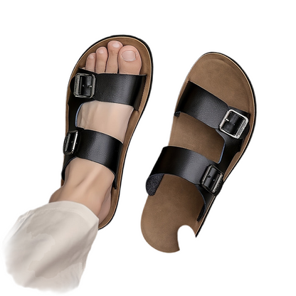 Tongs décontractées pour hommes avec empeigne synthétique, sandales décontractées antidérapantes, sandales à bout ouvert avec boucle