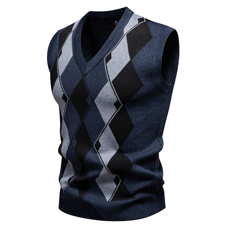Plaid Sweater Knitwear Casual V-Neck Vest