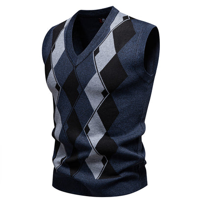 Plaid Sweater Knitwear Casual V-Neck Vest