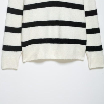 Lazy style soft and sticky striped contrasting pullover sweater