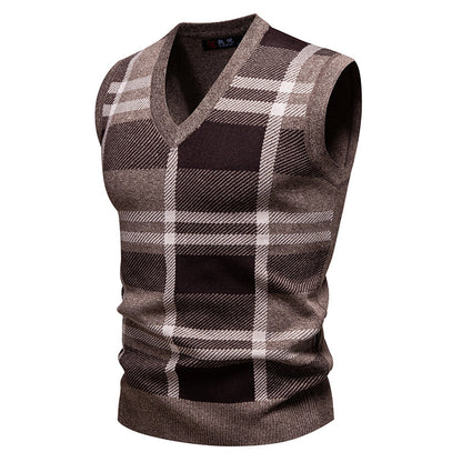 Sweater Knitwear Plaid V-Neck Pullover Casual Vest