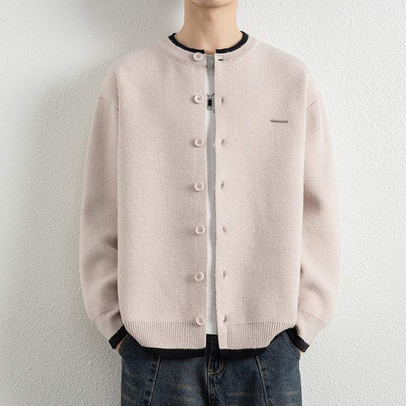 Men's Casual Color Block Knit Button Cardigan Jacket