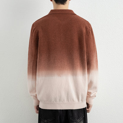 Men's Gradient Half Zip Lapel Collar Relaxed Fit Sweater