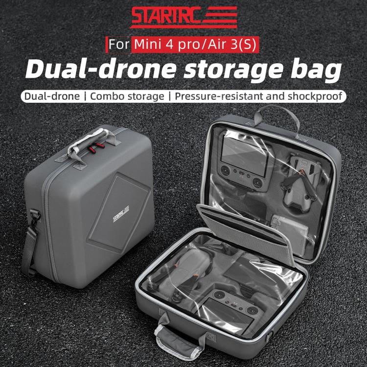 For DJI Air 3 / Air 3S / Mini 4 Pro STARTRC Dual-Drone Shoulder Storage Bag PU Handbag (Grey)