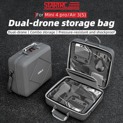 For DJI Air 3 / Air 3S / Mini 4 Pro STARTRC Dual-Drone Shoulder Storage Bag PU Handbag (Grey)