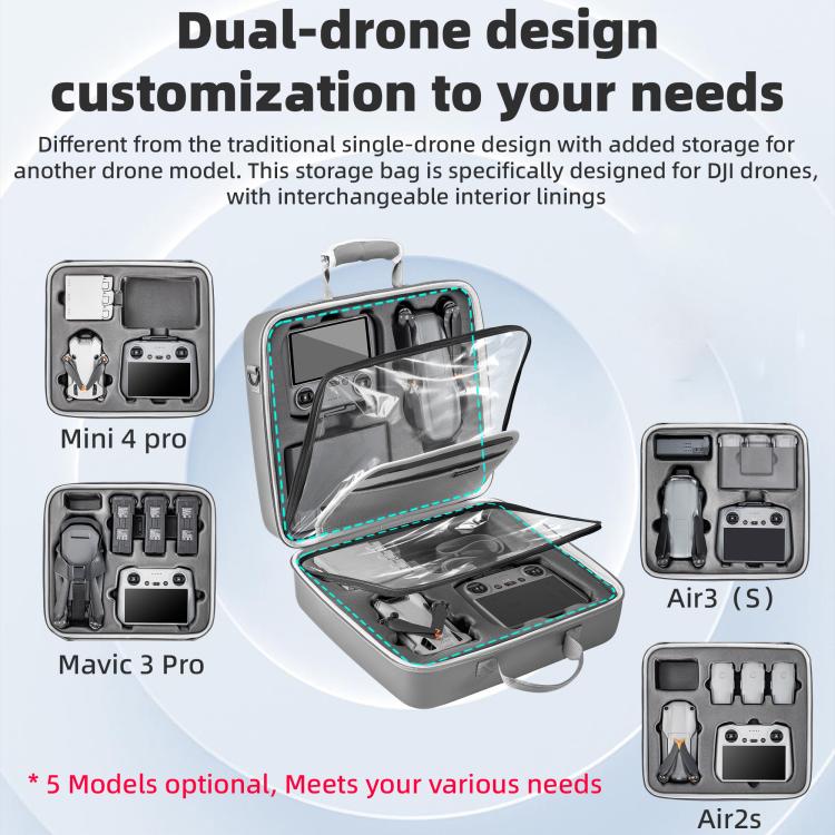 For DJI Air 3 / Air 3S / Mini 4 Pro STARTRC Dual-Drone Shoulder Storage Bag PU Handbag (Grey)