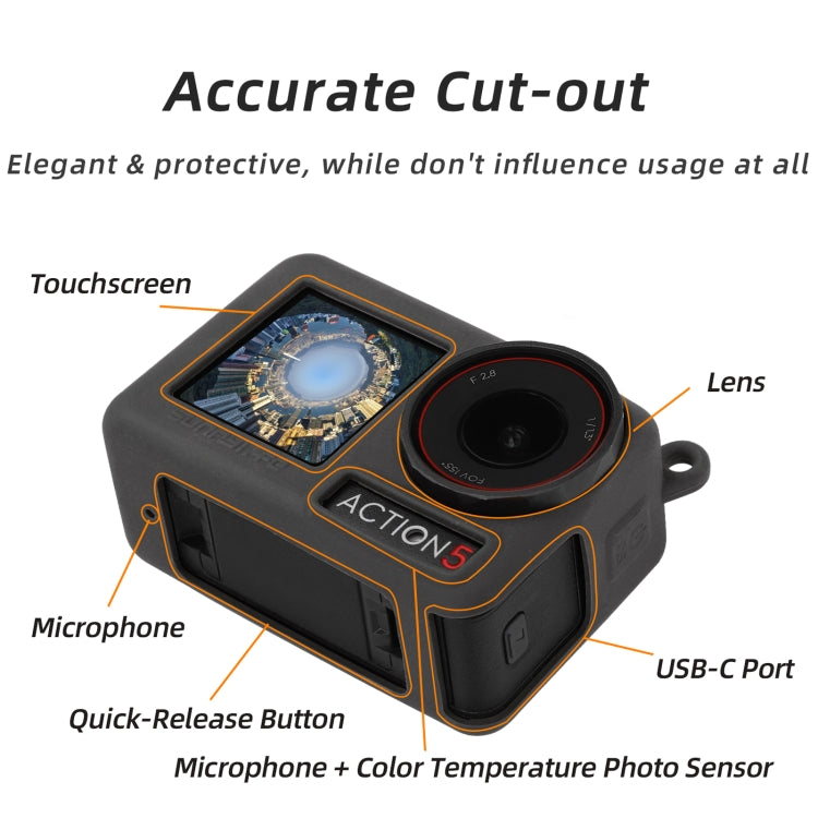 For DJI Osmo Action 5 Pro Sunnylife Silicone Protective Case Scratch-proof Camera Cover with Lanyard (Orange)