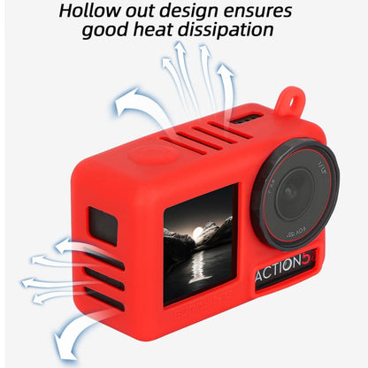 For DJI Osmo Action 5 Pro Sunnylife Silicone Protective Case Scratch-proof Camera Cover with Lanyard (Red)