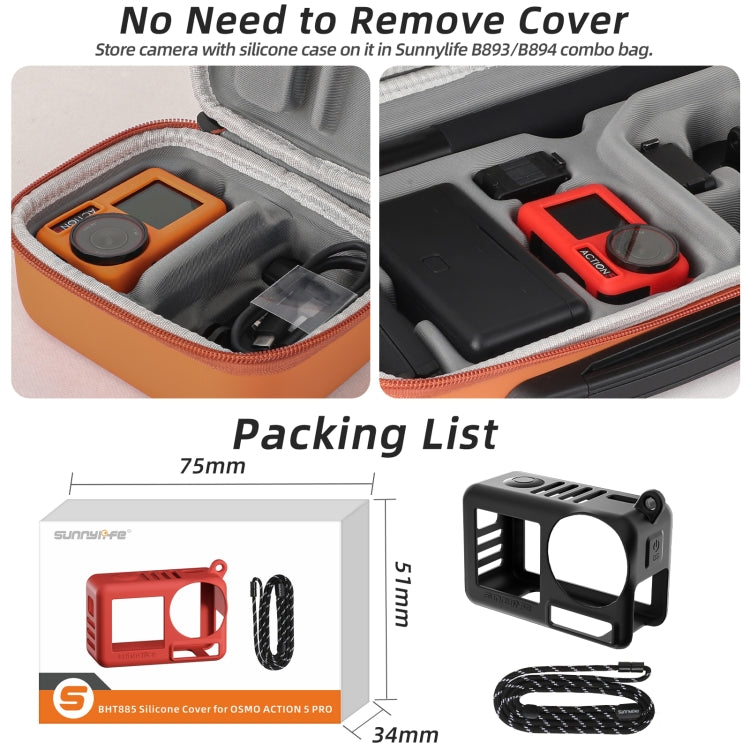 For DJI Osmo Action 5 Pro Sunnylife Silicone Protective Case Scratch-proof Camera Cover with Lanyard (Orange)