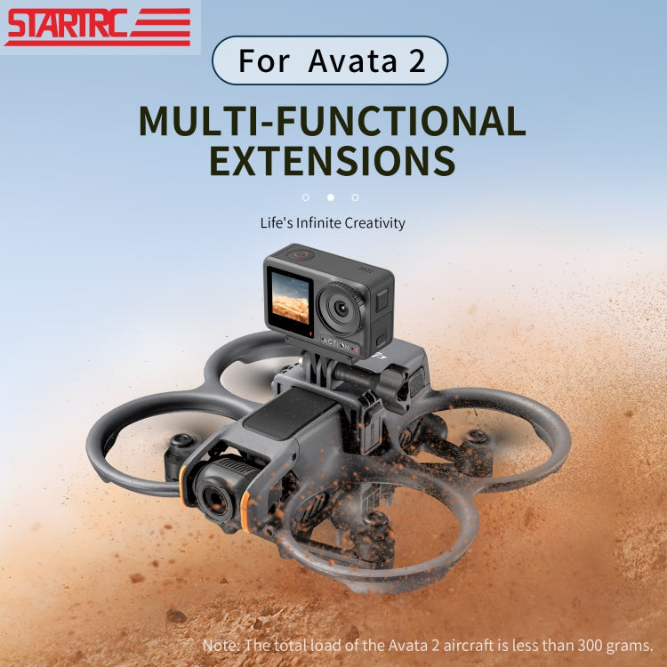 For DJI Avata 2 STARTRC Action Camera Holder Mount Drone Expansion Bracket (Black)