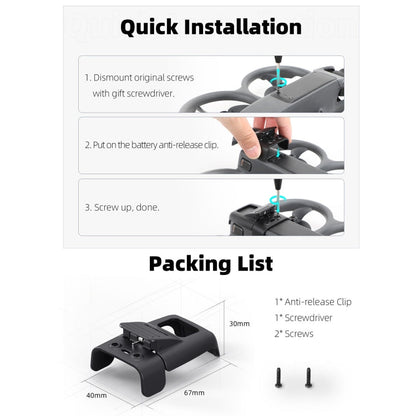 For DJI Avata 2 Sunnylife Battery Anti-release Buckle Clip Lock-up Anti-falling Battery Safety Lock Buckle Guard (Black)