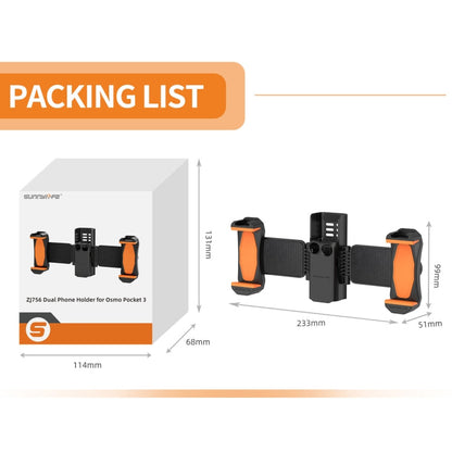 For DJI OSMO Pocket 4 / 3 Sunnylife ZJ756 Expanded Dual Phone Clamp Holder (Black)