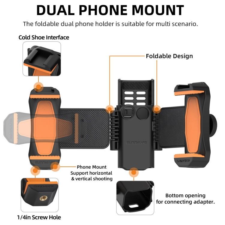 For DJI OSMO Pocket 4 / 3 Sunnylife ZJ756 Expanded Dual Phone Clamp Holder (Black)