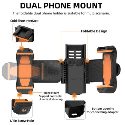 For DJI OSMO Pocket 4 / 3 Sunnylife ZJ756 Expanded Dual Phone Clamp Holder (Black)