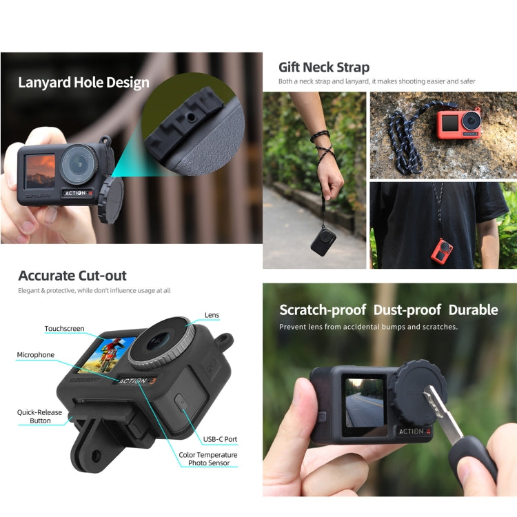 For DJI Osmo Action 5 Pro / 4 / 3 Sunnylife 2pcs Silicone Lens Cap (Black)