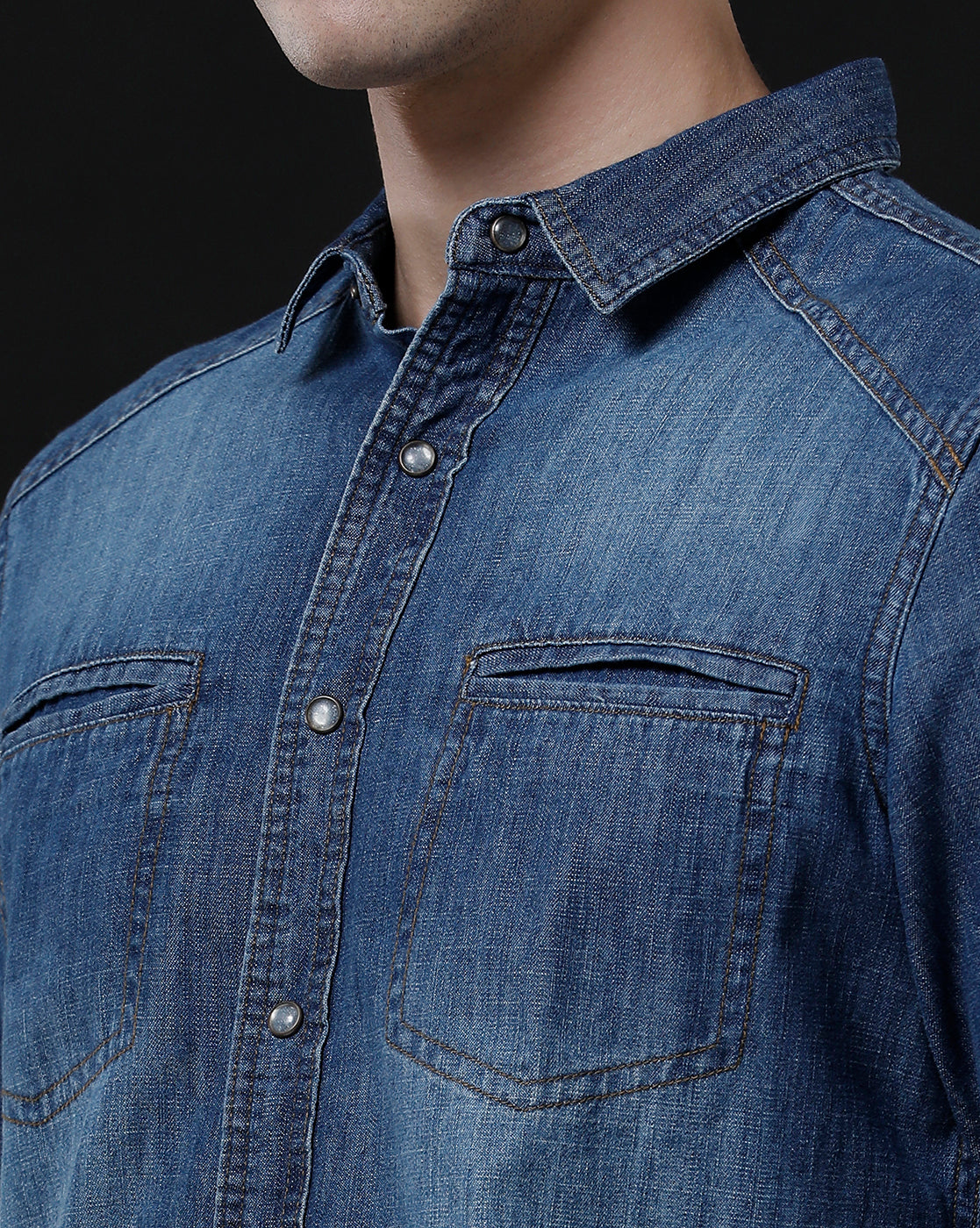 Men's Slim Fit Solid Denim Casual Shirt (DRIVE)
