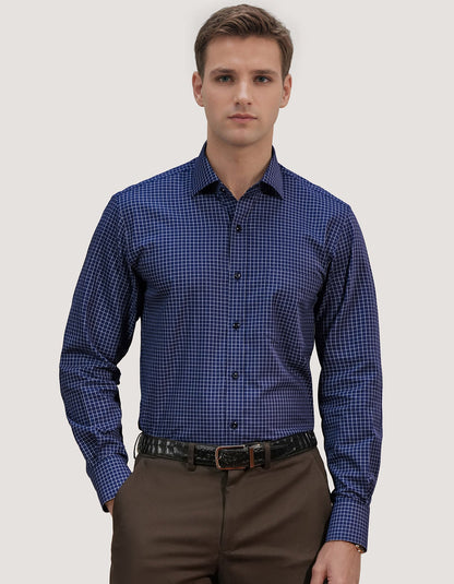 Smart Fit Navy Cotton Check Shirt