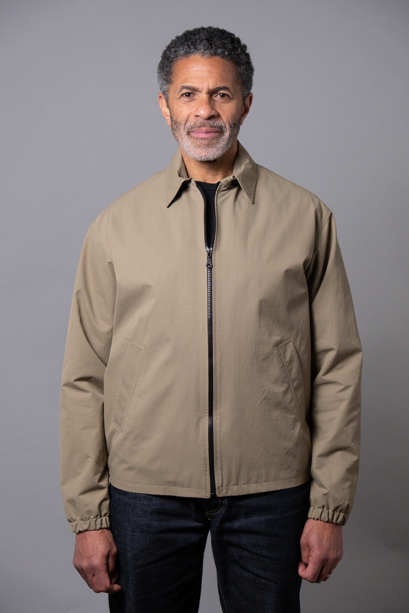 White Zip Jacket - Khaki Showerproof