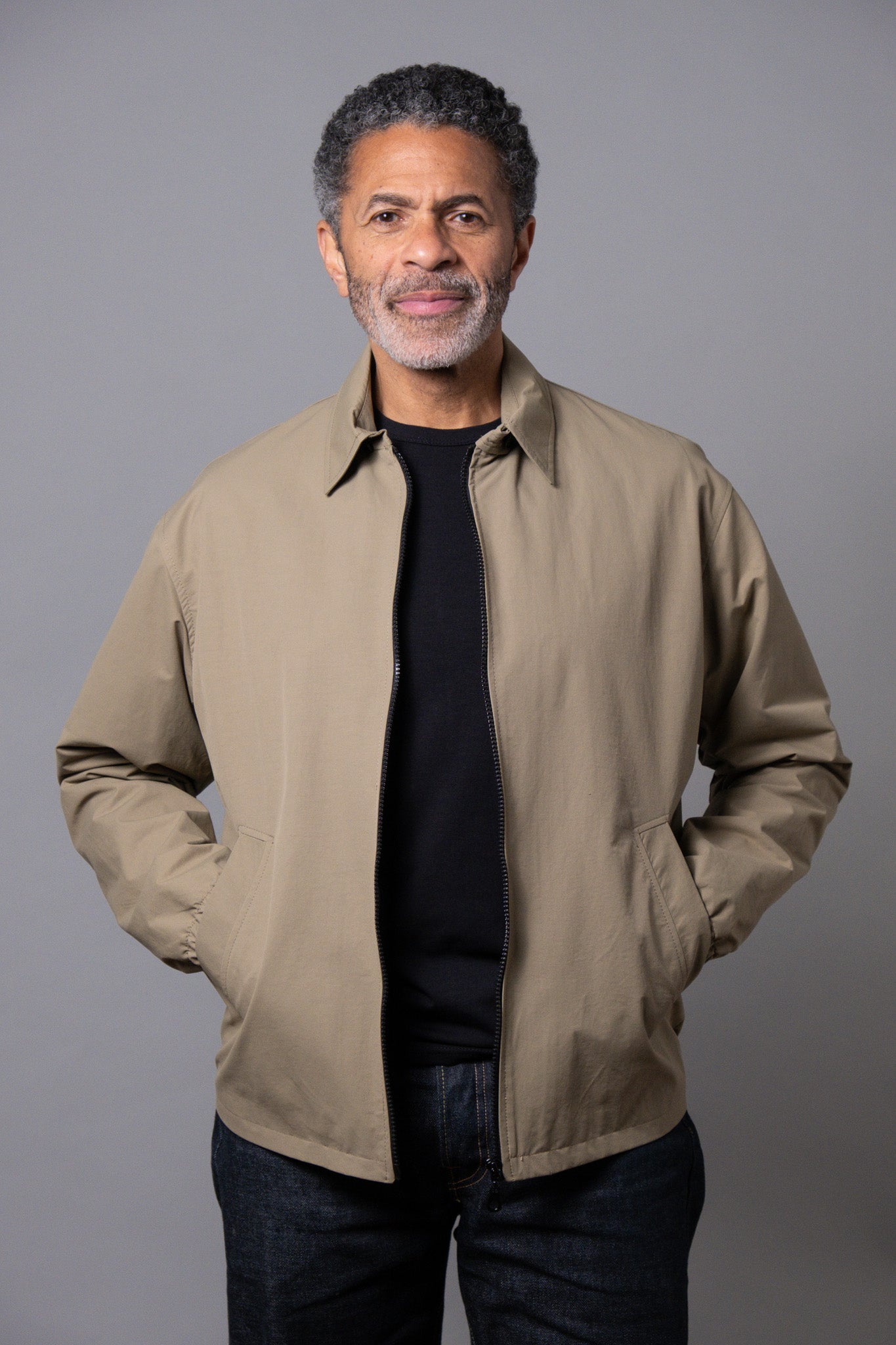 White Zip Jacket - Khaki Showerproof