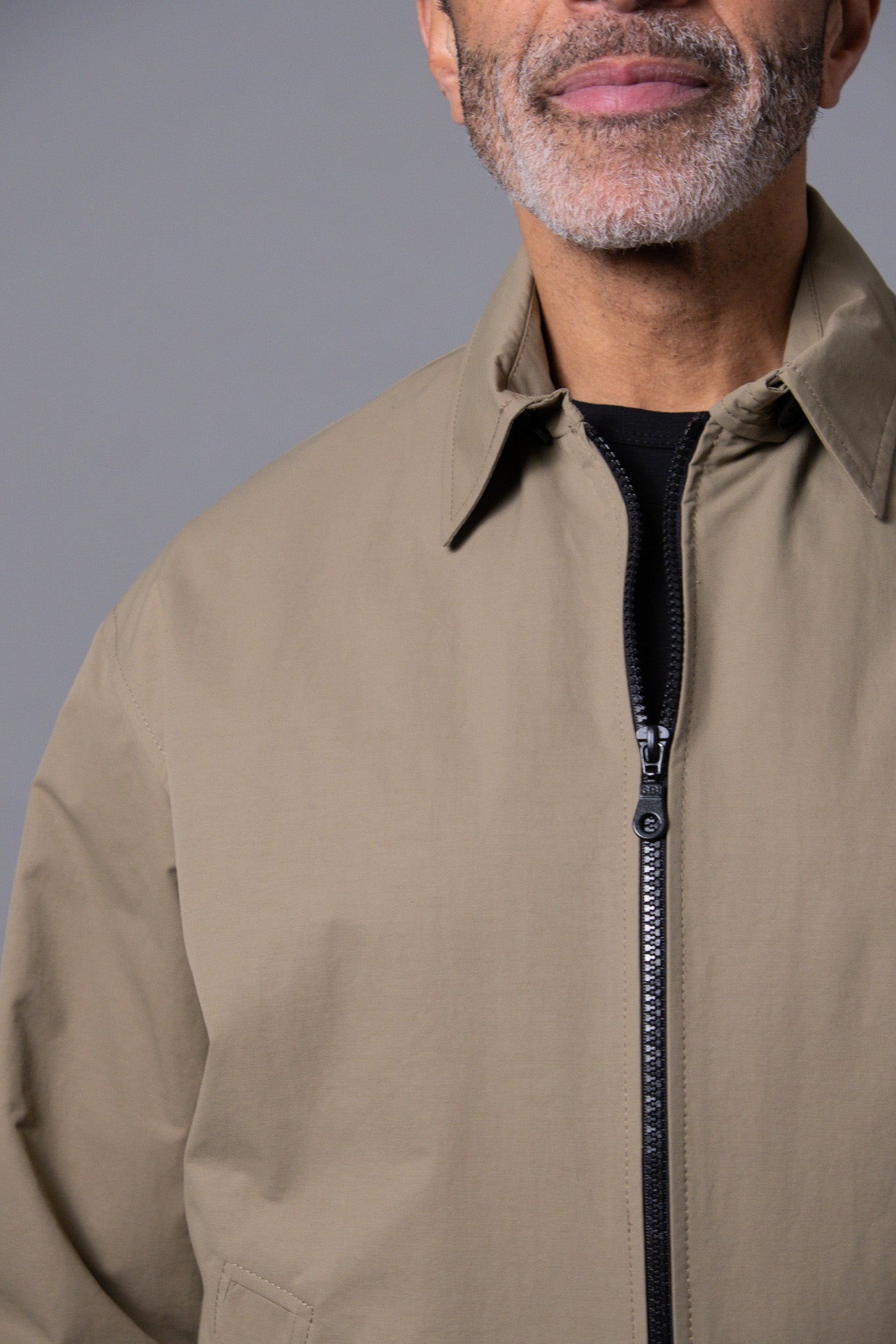 White Zip Jacket - Khaki Showerproof