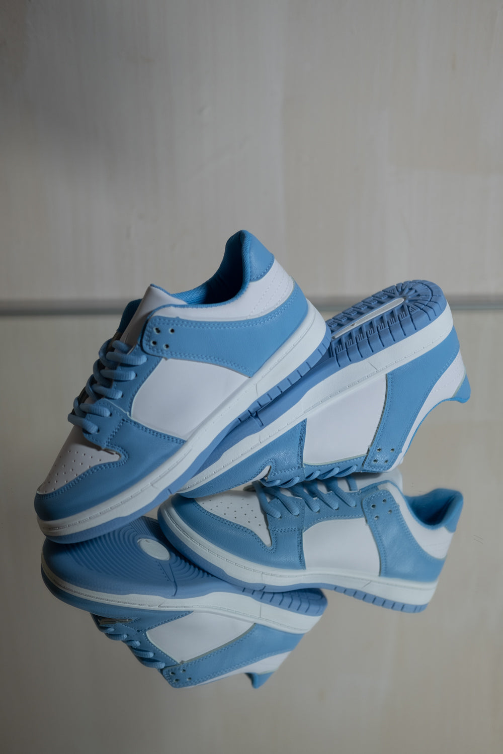 NANCY LACE UP PLATFORM TRAINERS IN SKY BLUE FAUX LEATHER